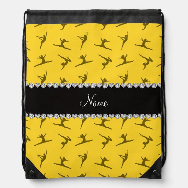 Personalized name yellow gymnastics pattern drawstring bag (Front)