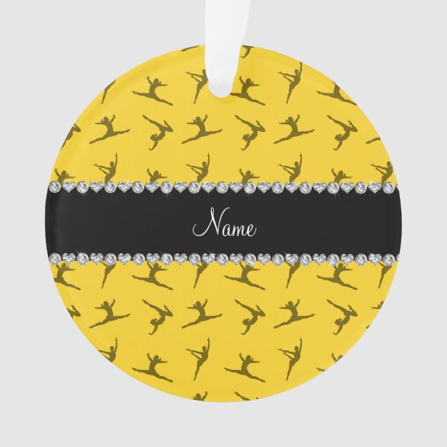 Personalized name yellow gymnastics pattern ornament (Front)