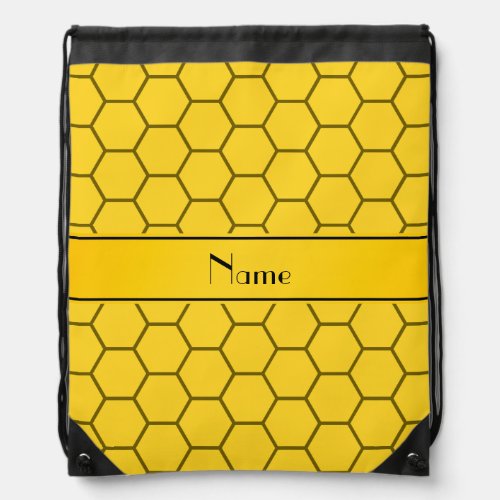Personalized name yellow honeycomb drawstring bag