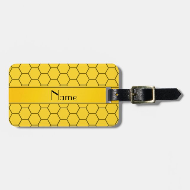 Personalized name yellow honeycomb luggage tag (Front Horizontal)