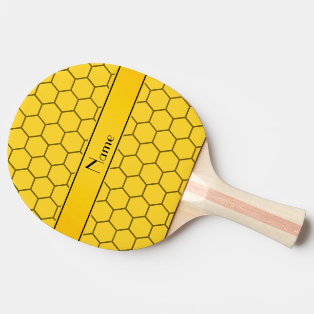 Personalized name yellow honeycomb Ping-Pong paddle (Side)