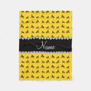 Personalized name yellow horse pattern fleece blanket