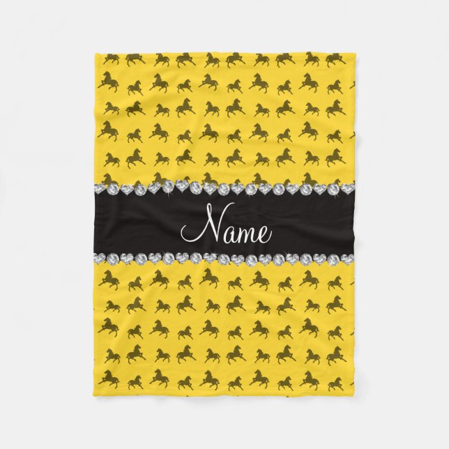 Personalized name yellow horse pattern fleece blanket (Front)