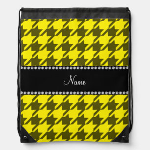 Personalized name yellow houndstooth drawstring bag
