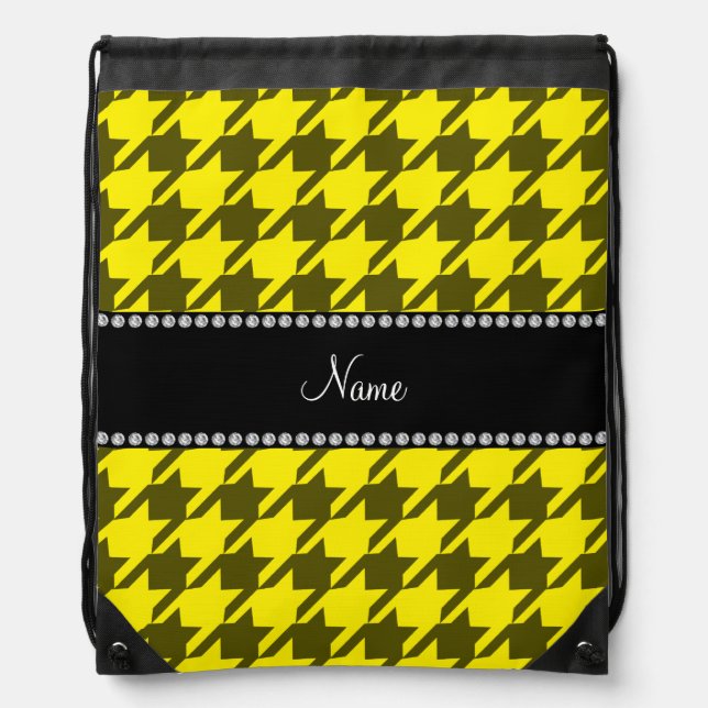 Personalized name yellow houndstooth drawstring bag (Front)