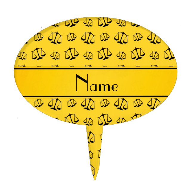 Personalized name yellow justice scales cake topper (Front)