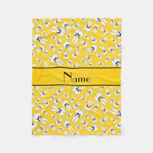 Personalized name yellow karate pattern fleece blanket (Front)