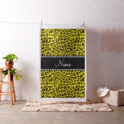 Personalized name yellow leopard pattern fabric