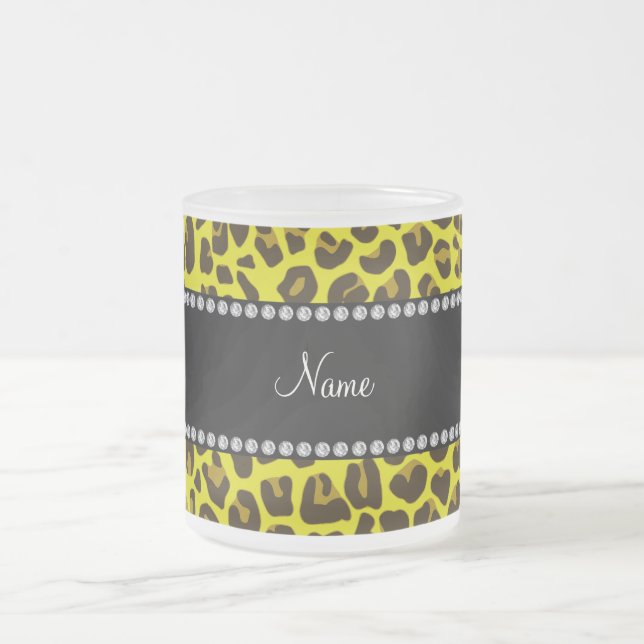 Personalized name yellow leopard pattern frosted glass coffee mug (Center)