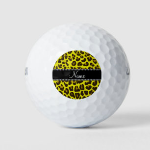 Personalized name yellow leopard pattern golf balls