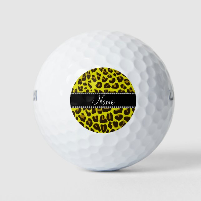 Personalized name yellow leopard pattern golf balls (Front)