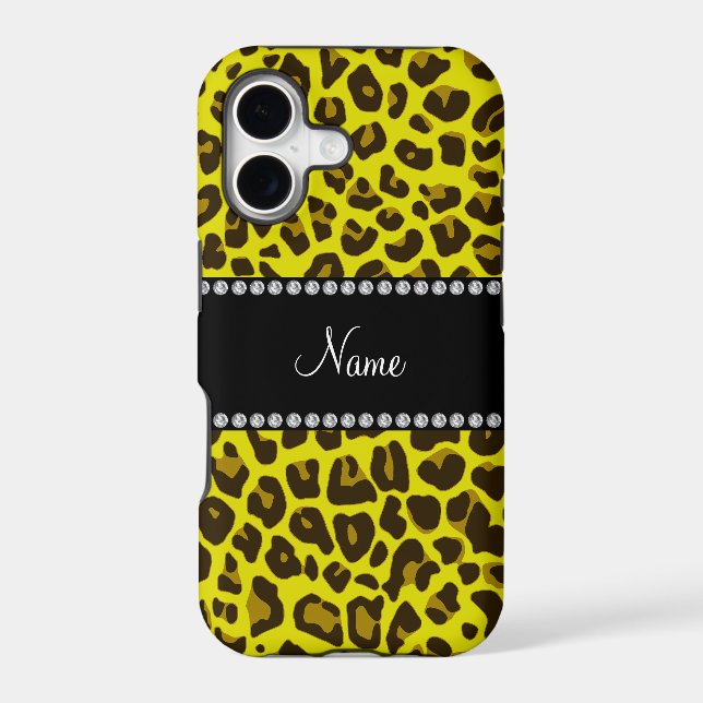 Personalized name yellow leopard pattern iphone case (Back)