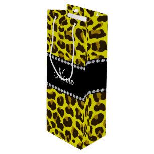 Personalized name yellow leopard pattern wine gift bag