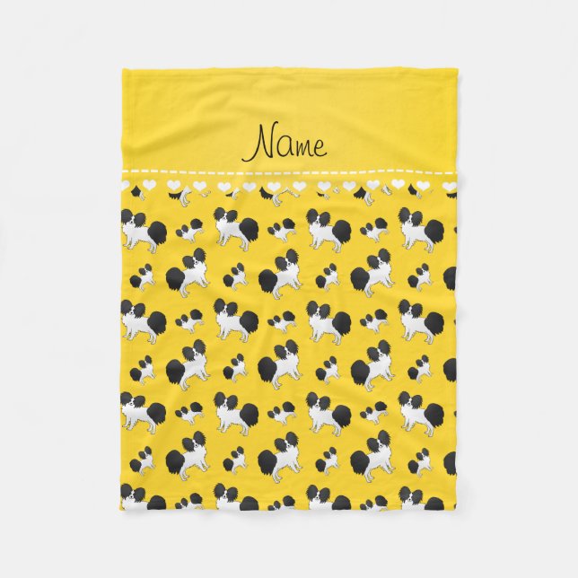 Personalized name yellow Papillon dogs Fleece Blanket (Front)