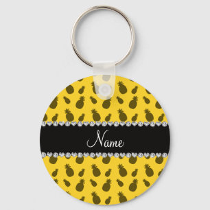 Personalized name yellow pineapple pattern keychain