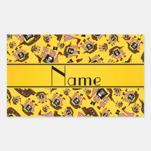 Personalized name yellow pirate ships rectangular sticker