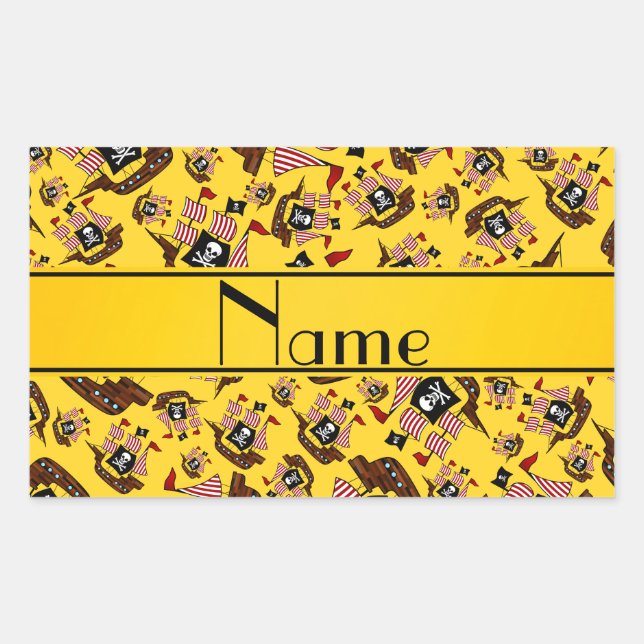 Personalized name yellow pirate ships rectangular sticker (Front)