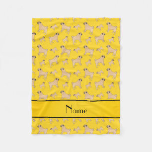 Personalized name yellow Pug dogs Fleece Blanket