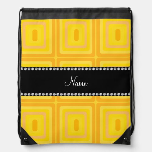 Personalized name yellow retro colorful squares drawstring bag