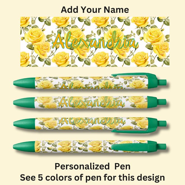 Personalized Name, Yellow Roses on Green Pen (Creator Uploaded)