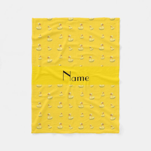 Personalized name yellow rubber duck pattern fleece blanket (Front)