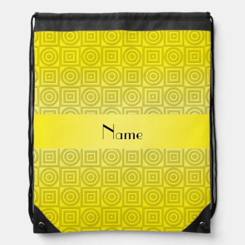 Personalized name yellow squares circles drawstring bag