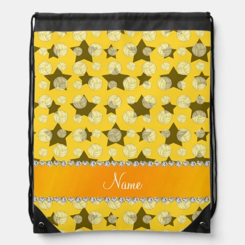 Personalized name yellow stars volleyballs drawstring bag