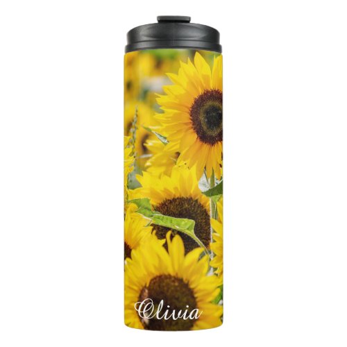 Personalized Name Yellow Sunflower Summer Thermal Tumbler