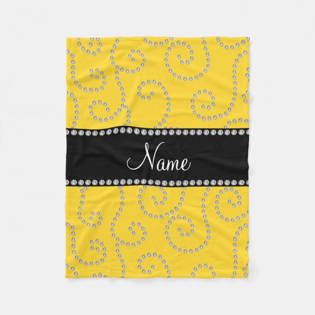 Personalized name yellow swirl diamonds fleece blanket (Front)