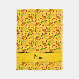 Personalized name yellow tacos sombreros chilis fleece blanket
