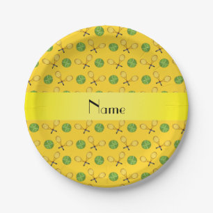 Personalized name yellow tennis balls paper plates