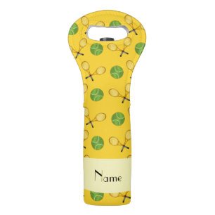 Personalized name yellow tennis balls wine bag