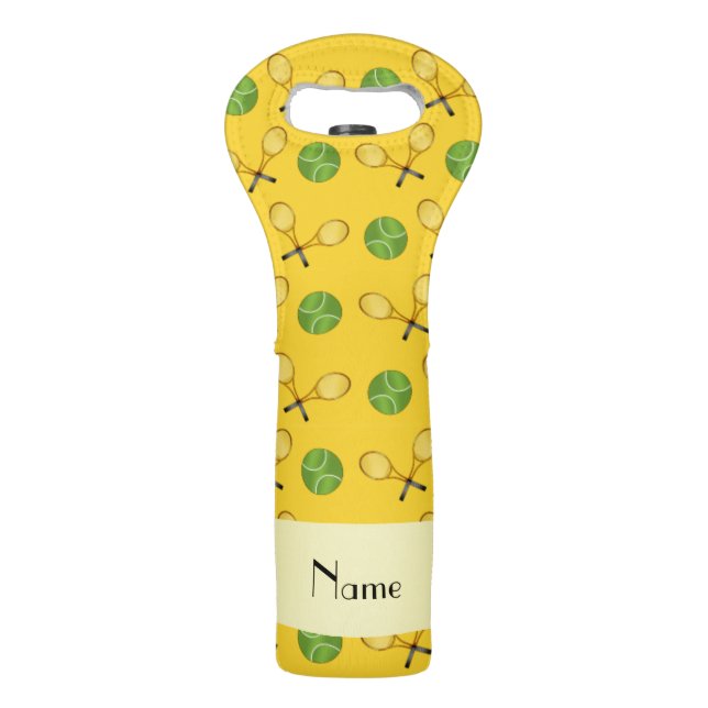 Personalized name yellow tennis balls wine bag (Back)