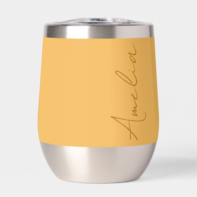 Personalized Name Yellow Thermal Wine Tumbler (Front)