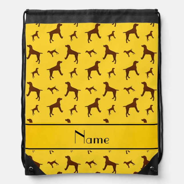 Personalized name yellow Vizsla dogs Drawstring Bag (Front)