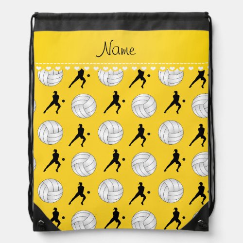 Personalized name yellow volleyballs silhouettes drawstring bag