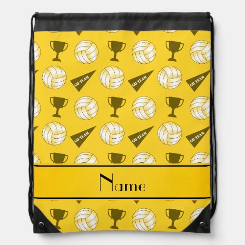 Personalized name yellow volleyballs trophy flag drawstring bag