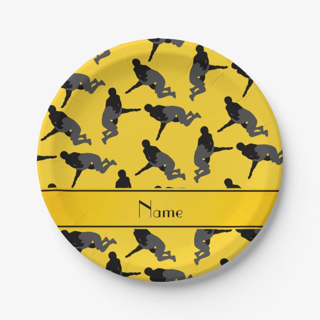 Personalized name yellow wrestling paper plates (Front)