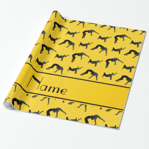 Personalized name yellow wrestling silhouettes wrapping paper