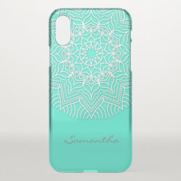 Personalized Name, Yoga Mandala Pattern, Turquoise iPhone X Case