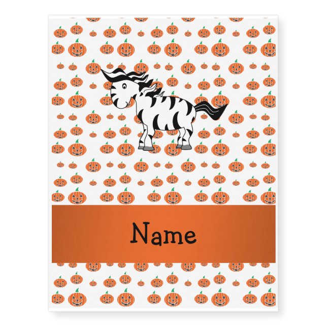 Personalized name zebra pumpkins pattern temporary tattoos (Front)