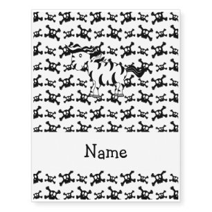 Personalized name zebra skulls pattern temporary tattoos