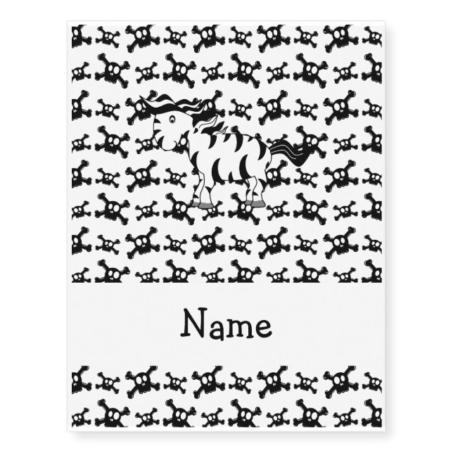 Personalized name zebra skulls pattern temporary tattoos (Front)