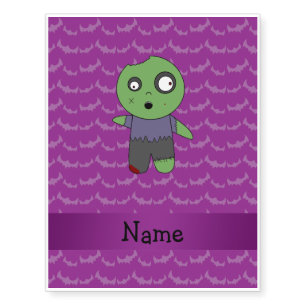 Personalized name zombie purple bats pattern temporary tattoos