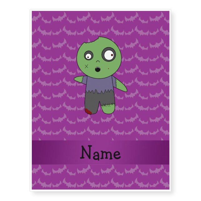 Personalized name zombie purple bats pattern temporary tattoos (Front)