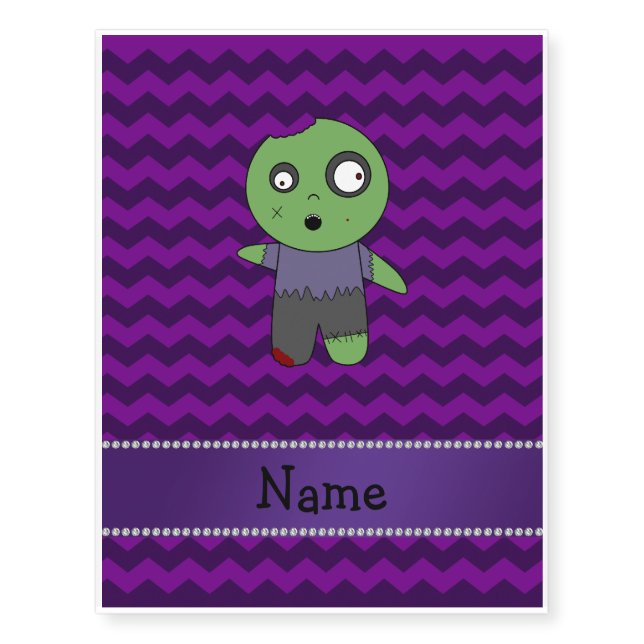 Personalized name zombie purple chevrons temporary tattoos (Front)