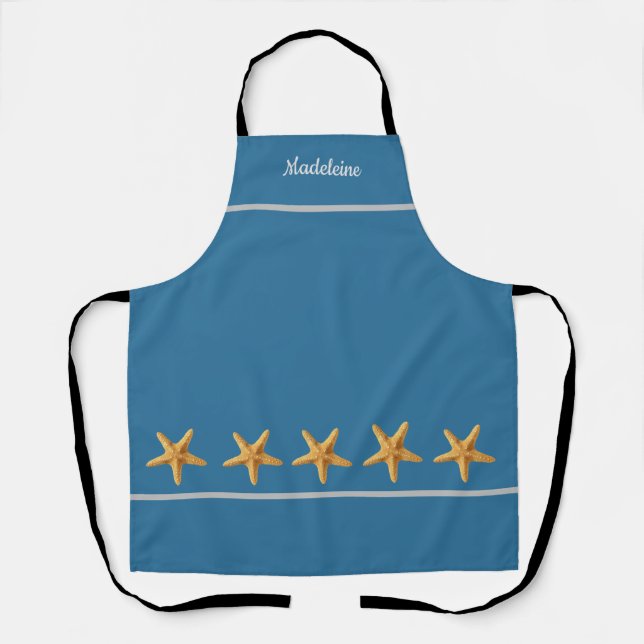 Personalized Named Blue Green w/ Starfish Apron (Front)