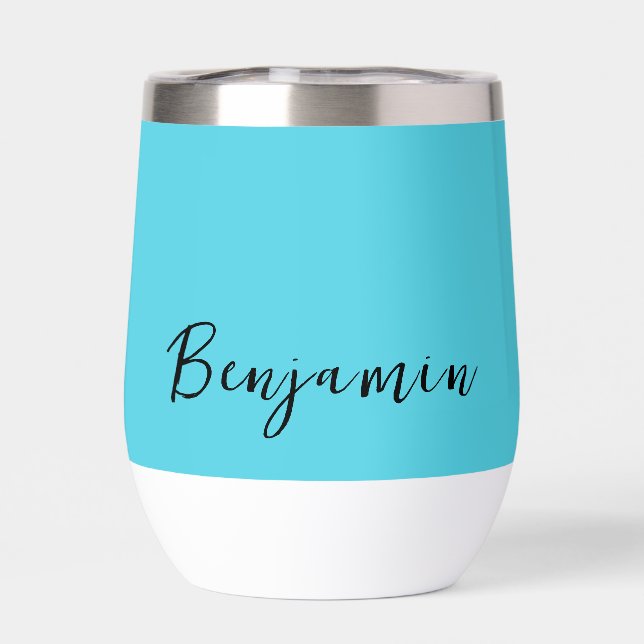 Personalized Named Turquoise Thermal Wine Tumbler (Back)