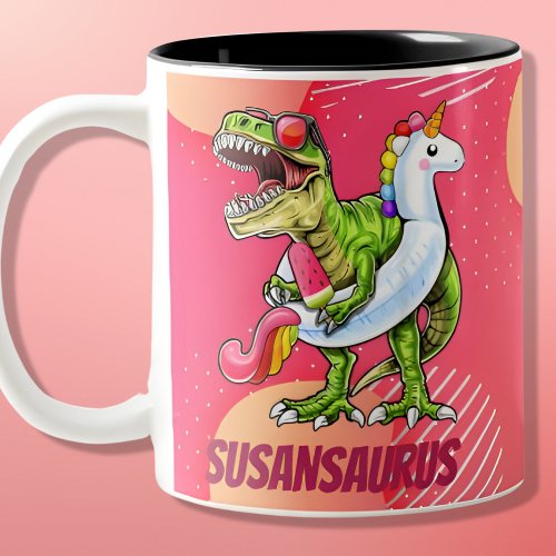 Personalized NameoSaurus Cool T_Rex Summer T_Shirt Two_Tone Coffee Mug