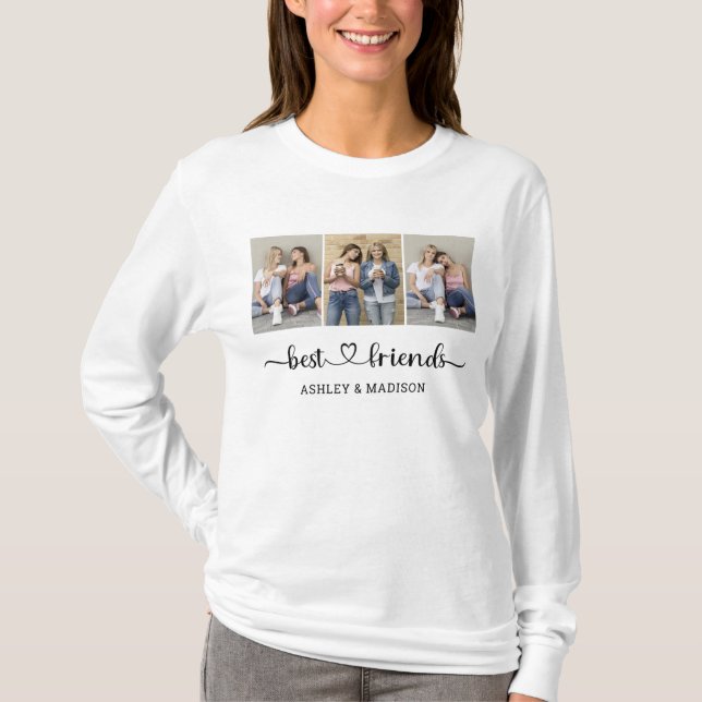 Personalized Names 3 Photo Collage Best Friends T-Shirt (Front)